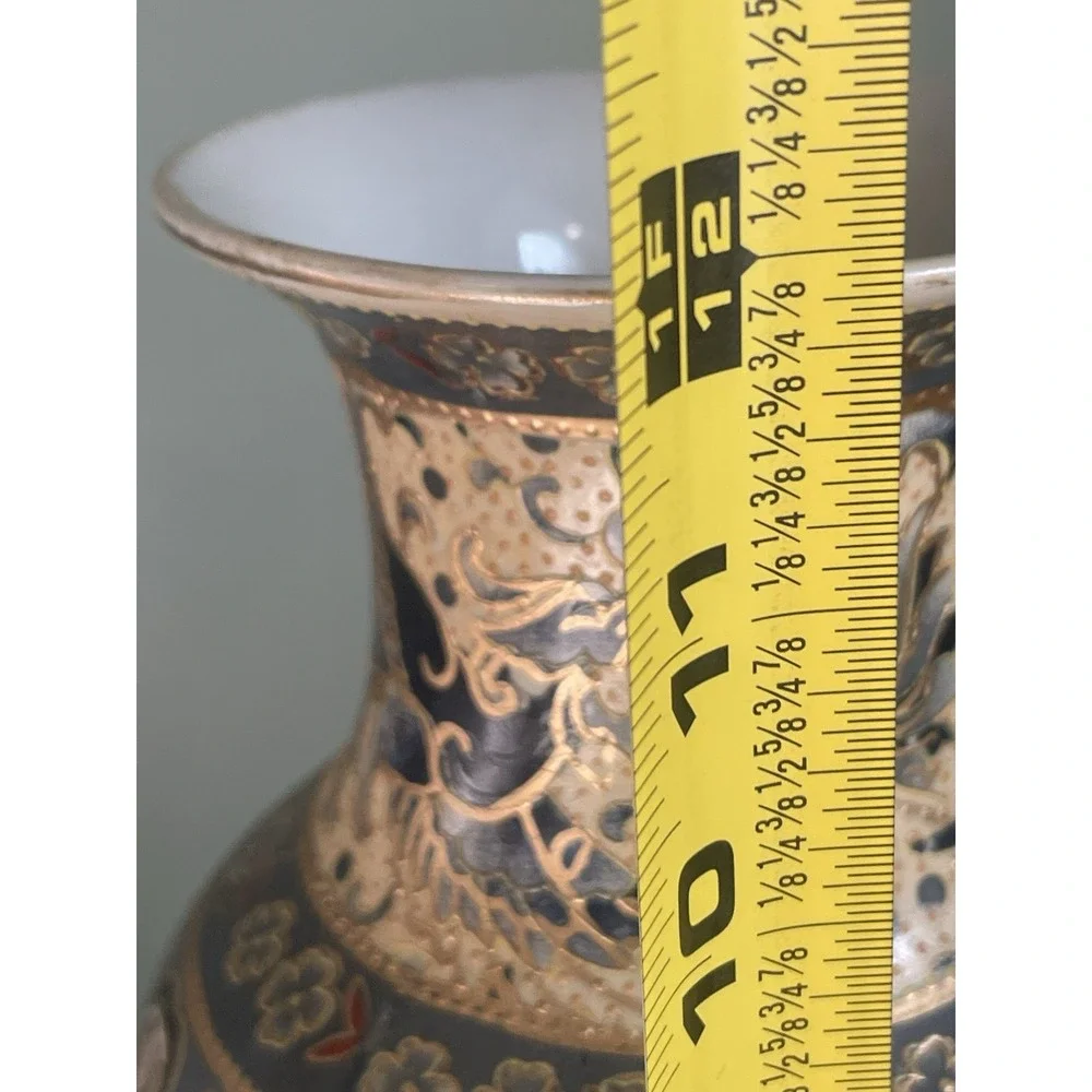 Vintage Satsuma Chinese Porcelain Vase Gold Floral Butterflies Hand Painted 12